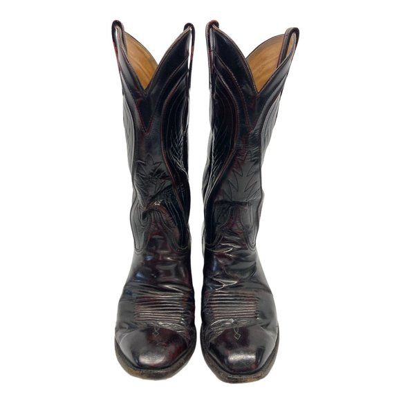 Lucchese Lucchese Vtg San Antonio Black Cherry Cowboy Boots 11.5 A